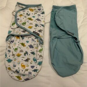 SwaddleMe - Dino Print & Solid Teal Swaddle Set